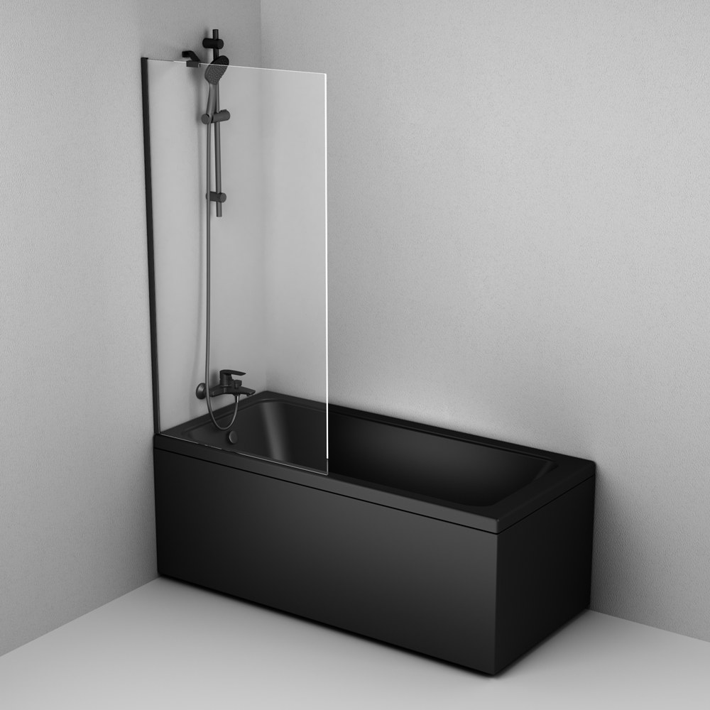 W90BS-080-140BT Шторка на борт ванны 80х140, фиксированная, черный, стекло прозрачное